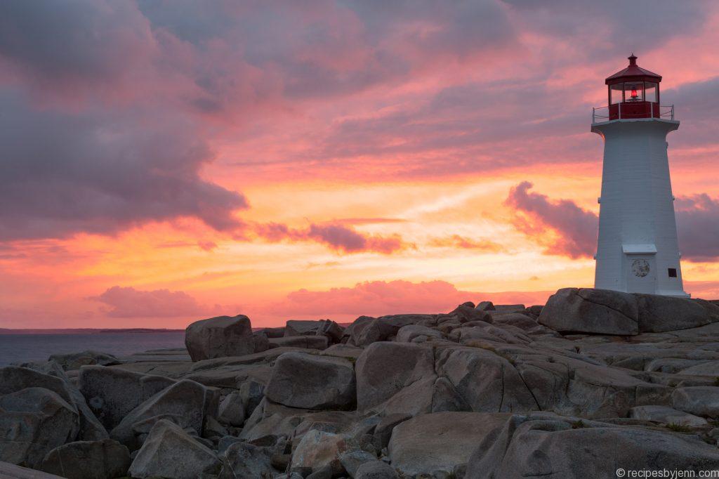 Peggys Point Lighthouse at sunset, Nova Scotia